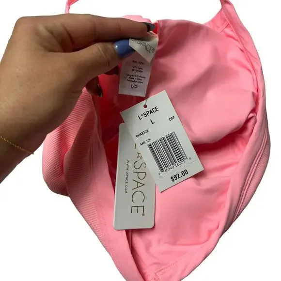 L*SPACE Axel Bikini Top Crystal Pink Ribbed One Shoulder Pullover Large NEW - Picture 8 of 9